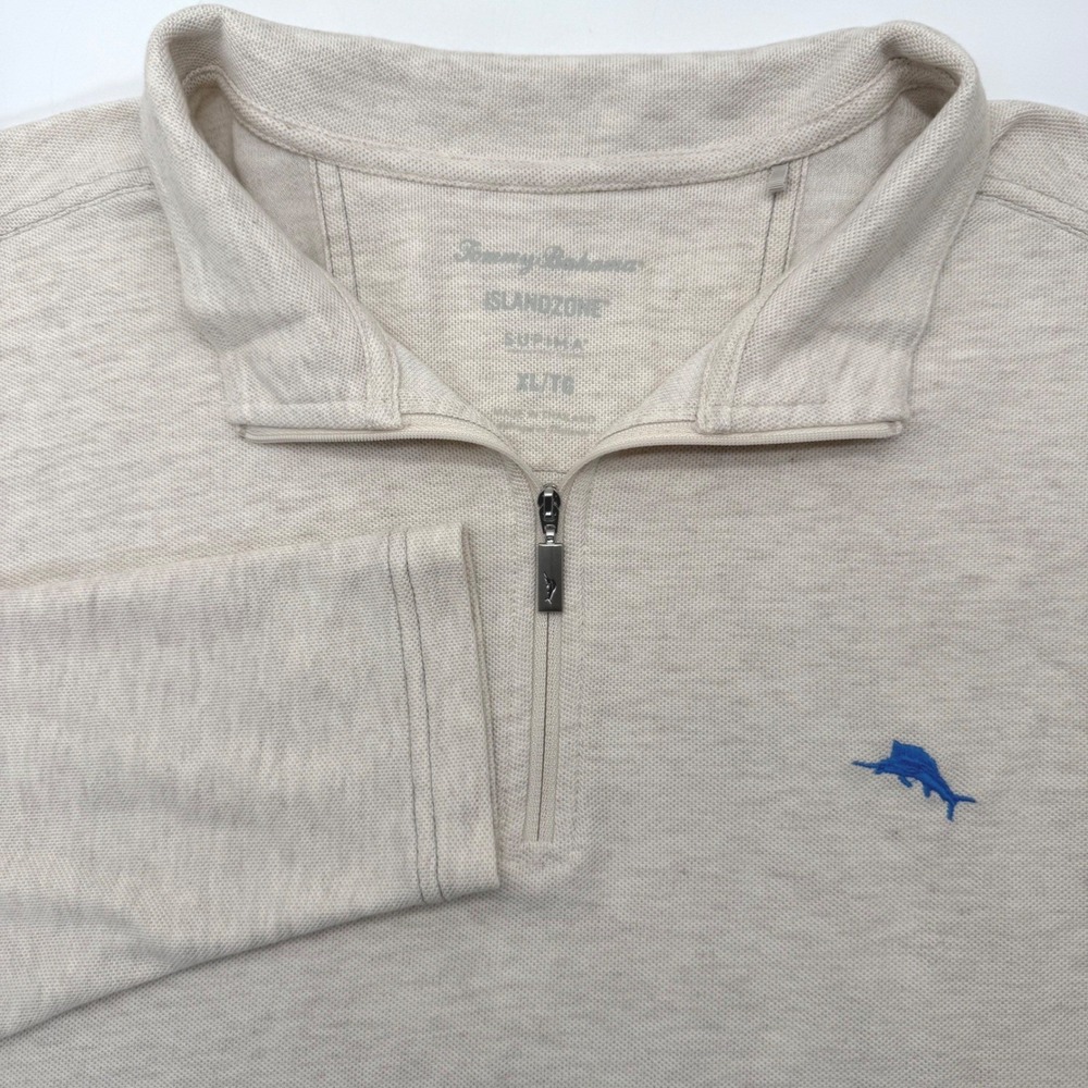 Tommy Bahama Pullover Mens XL Beige IslandZone Supima Quarter Zip Marlin Logo